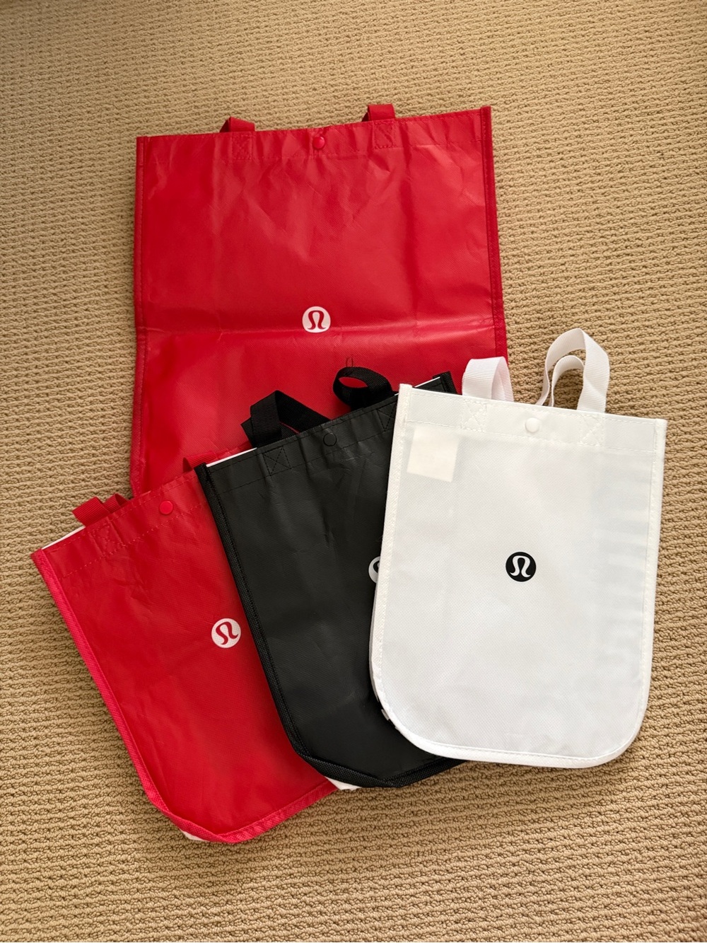 Lululemon Reusable Tote Bag - Red, Black, White Bundle